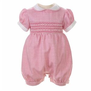 Rachel Riley smocked romper baby girl shortall peter pan collar embroidered